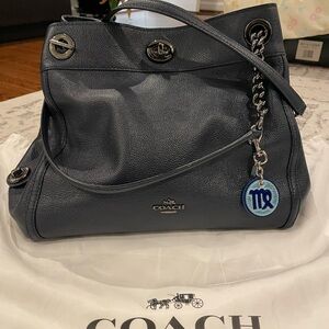Coach Turnlock Eddie Shoulder Bag in Midnight Blue
